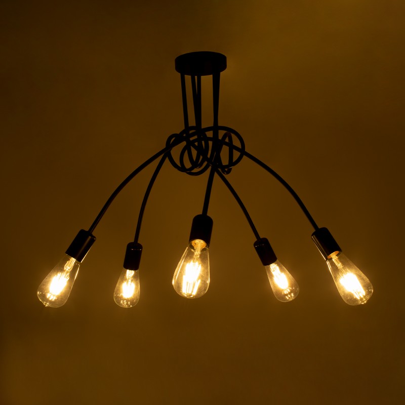 GloboStar® PAULELI 01127 Μοντέρνο Φωτιστικό Οροφής Πλέγμα Πολύφωτο 5 x E27 IP20 Μαύρο Μέταλλο - Μ76 x Π76 x Υ45cm