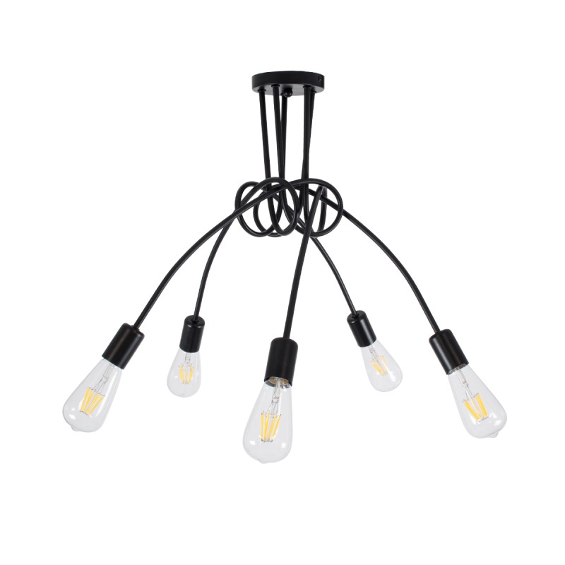 GloboStar® PAULELI 01127 Μοντέρνο Φωτιστικό Οροφής Πλέγμα Πολύφωτο 5 x E27 IP20 Μαύρο Μέταλλο - Μ76 x Π76 x Υ45cm