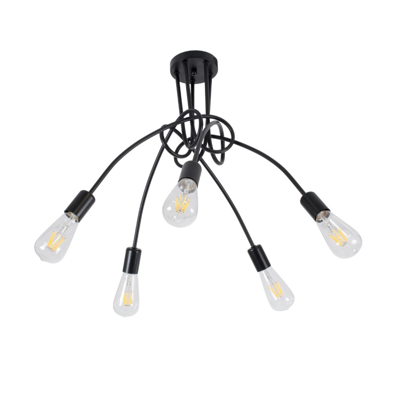 GloboStar® PAULELI 01127 Μοντέρνο Φωτιστικό Οροφής Πλέγμα Πολύφωτο 5 x E27 IP20 Μαύρο Μέταλλο - Μ76 x Π76 x Υ45cm