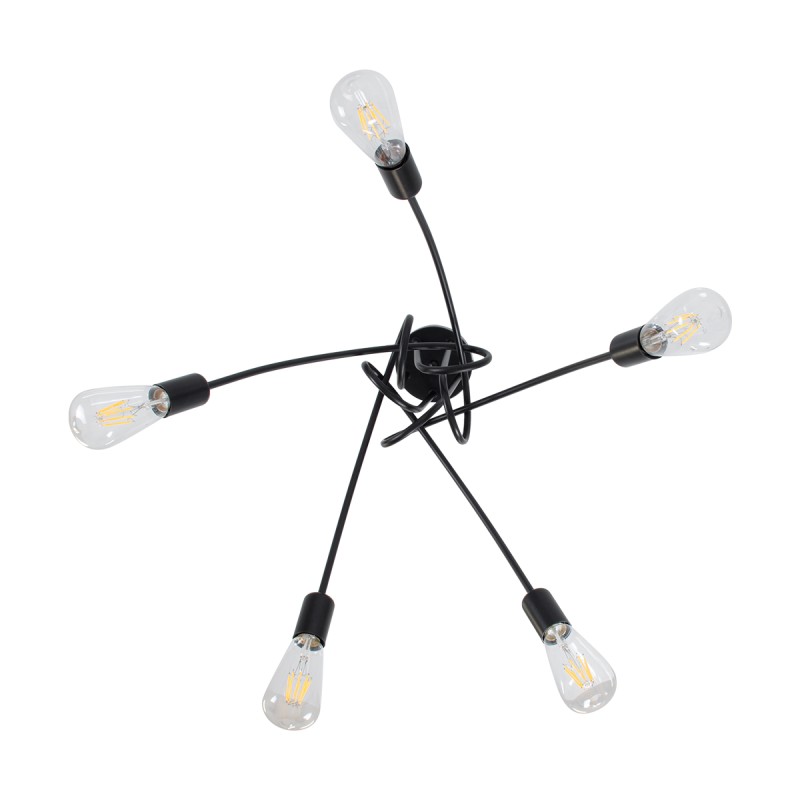 GloboStar® PAULELI 01127 Μοντέρνο Φωτιστικό Οροφής Πλέγμα Πολύφωτο 5 x E27 IP20 Μαύρο Μέταλλο - Μ76 x Π76 x Υ45cm