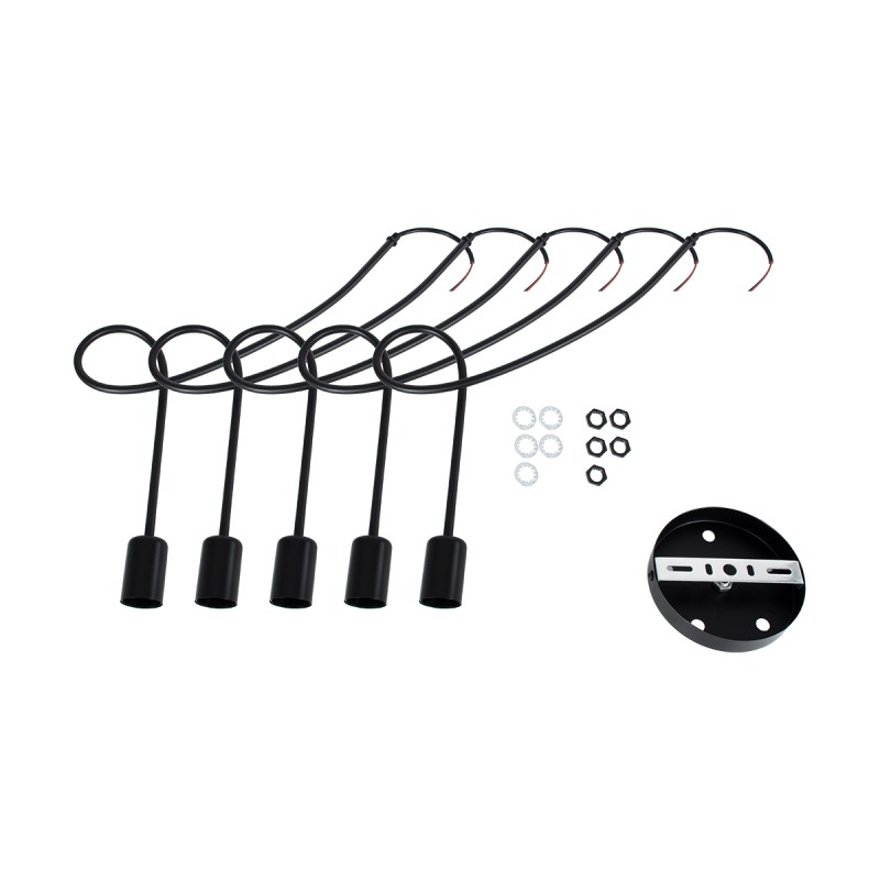 GloboStar® PAULELI 01127 Μοντέρνο Φωτιστικό Οροφής Πλέγμα Πολύφωτο 5 x E27 IP20 Μαύρο Μέταλλο - Μ76 x Π76 x Υ45cm