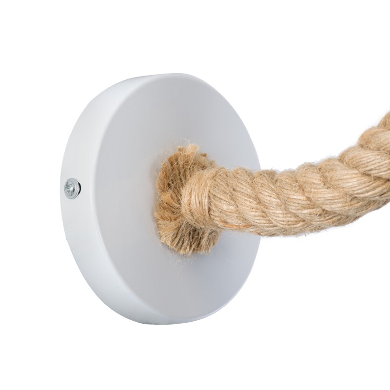 GloboStar® VINSA 01130 Vintage Επιτοίχιο Φωτιστικό Απλίκα Μονόφωτο 1 x E27 IP20 Λευκό Μέταλλο με Μπεζ Σχοινί - Μ37.5 x Π26.7 x Υ25cm
