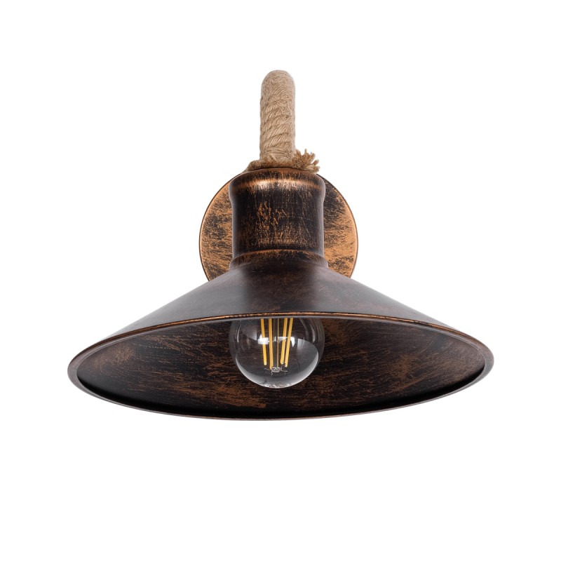 GloboStar® BRASTA 01131 Vintage Επιτοίχιο Φωτιστικό Απλίκα Μονόφωτο 1 x E27 IP20 Χάλκινο Μέταλλο με Μπεζ Σχοινί - Μ26 x Π42.5 x Υ24cm