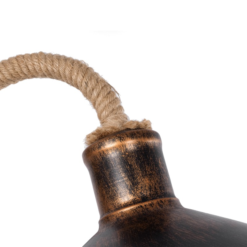 GloboStar® BRASTA 01131 Vintage Επιτοίχιο Φωτιστικό Απλίκα Μονόφωτο 1 x E27 IP20 Χάλκινο Μέταλλο με Μπεζ Σχοινί - Μ26 x Π42.5 x Υ24cm