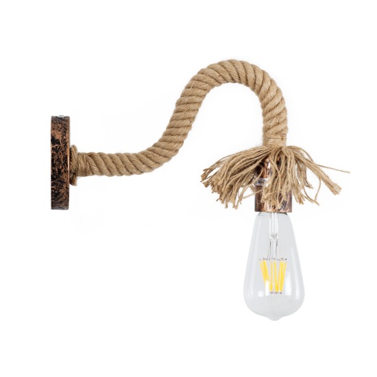 GloboStar® FLEDI 01134 Vintage Επιτοίχιο Φωτιστικό Απλίκα Μονόφωτο 1 x E27 IP20 Χάλκινο Μέταλλο με Μπεζ Σχοινί - Μ10 x Π25 x Υ15cm GloboStar® FLEDI 01134 Vintage Επιτοίχιο Φωτιστικό Απλίκα Μονόφωτο 1 x E27 IP20 Χάλκινο Μέταλλο με Μπεζ Σχοινί - Μ10 x Π25 x Υ15cm