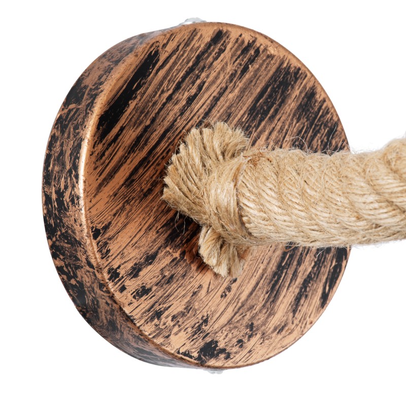 GloboStar® FLEDI 01134 Vintage Επιτοίχιο Φωτιστικό Απλίκα Μονόφωτο 1 x E27 IP20 Χάλκινο Μέταλλο με Μπεζ Σχοινί - Μ10 x Π25 x Υ15cm