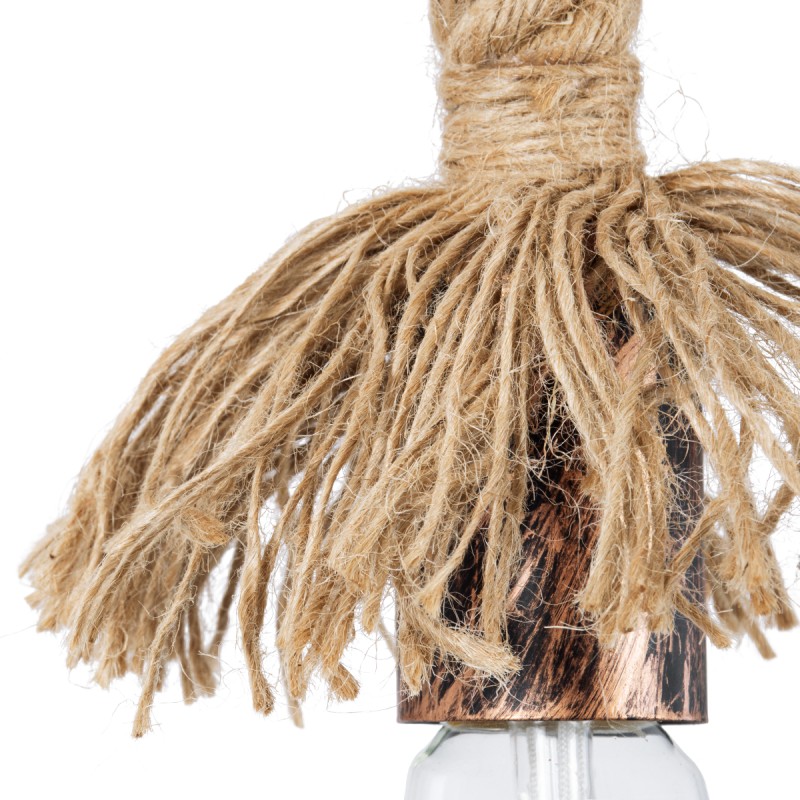 GloboStar® FLEDI 01134 Vintage Επιτοίχιο Φωτιστικό Απλίκα Μονόφωτο 1 x E27 IP20 Χάλκινο Μέταλλο με Μπεζ Σχοινί - Μ10 x Π25 x Υ15cm