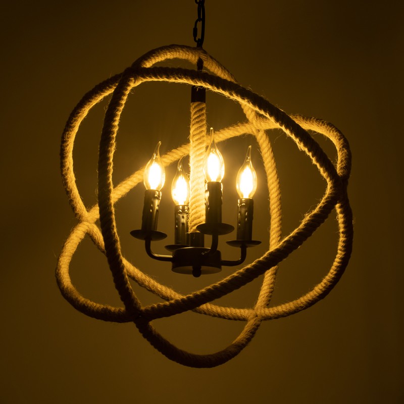 GLOBOSTAR® VITRUVIAN 01141 Boho Κρεμαστό Φωτιστικό Οροφής με Ντουί 4 x E14 AC 220-240V IP20 - Μαύρο & Μπεζ - Μ53 x Π53 x Υ53cm