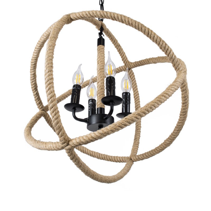 GLOBOSTAR® VITRUVIAN 01141 Boho Κρεμαστό Φωτιστικό Οροφής με Ντουί 4 x E14 AC 220-240V IP20 - Μαύρο & Μπεζ - Μ53 x Π53 x Υ53cm