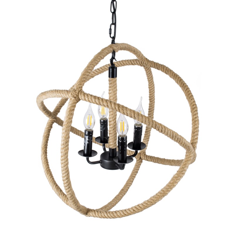 GLOBOSTAR® VITRUVIAN 01141 Boho Κρεμαστό Φωτιστικό Οροφής με Ντουί 4 x E14 AC 220-240V IP20 - Μαύρο & Μπεζ - Μ53 x Π53 x Υ53cm