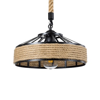 GLOBOSTAR® SAHARA 01146 Boho Κρεμαστό Φωτιστικό Οροφής με Ντουί 1 x E27 AC 220-240V IP20 - Μπεζ & Μαύρο - Μ31 x Π31 x Υ14cm