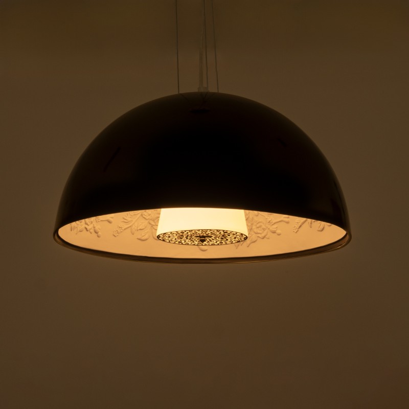 GloboStar® SERENIA 01151 Μοντέρνο Κρεμαστό Φωτιστικό Καμπάνα Μονόφωτο 1 x E27 IP20 Μαύρο & Άσπρο Γύψο - Μ40 x Π40 x Υ20cm