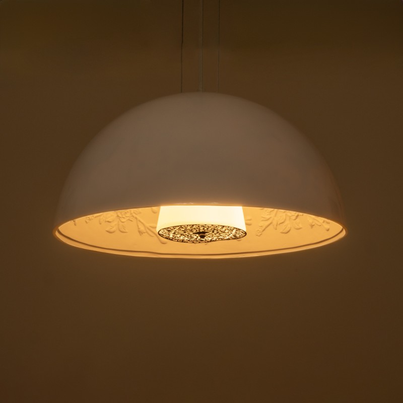 GloboStar® SERENIA 01152 Μοντέρνο Κρεμαστό Φωτιστικό Καμπάνα Μονόφωτο 1 x E27 IP20 Λευκό Γύψο - Μ40 x Π40 x Υ20cm