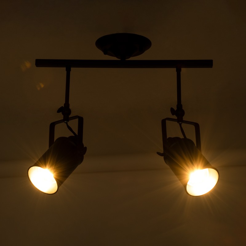 GloboStar® HOLLYWOOD 01154 Vintage Φωτιστικό Οροφής Ράγα Δίφωτο 2 x E27 IP20 Μαύρο Μέταλλο - Μ45 x Π15 x Υ40cm