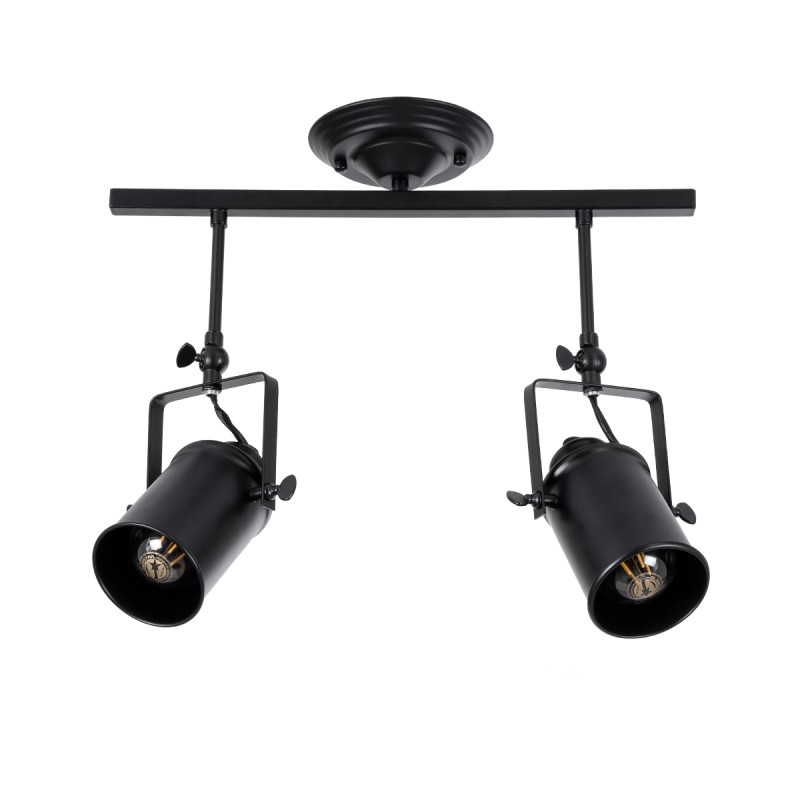 GloboStar® HOLLYWOOD 01154 Vintage Φωτιστικό Οροφής Ράγα Δίφωτο 2 x E27 IP20 Μαύρο Μέταλλο - Μ45 x Π15 x Υ40cm