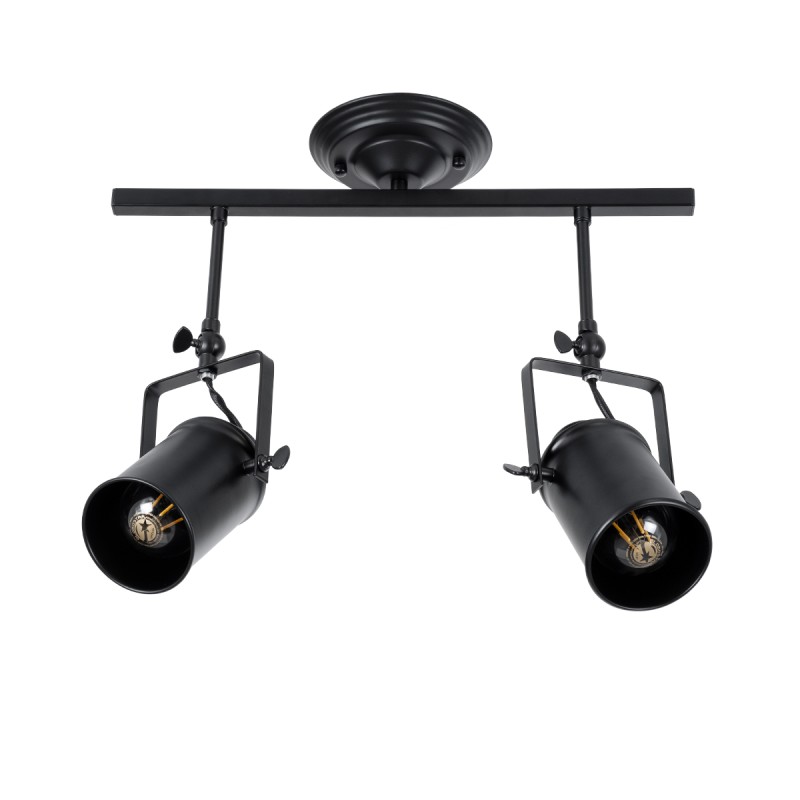 GloboStar® HOLLYWOOD 01154 Vintage Φωτιστικό Οροφής Ράγα Δίφωτο 2 x E27 IP20 Μαύρο Μέταλλο - Μ45 x Π15 x Υ40cm