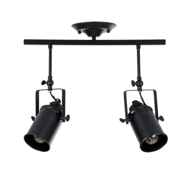 GloboStar® HOLLYWOOD 01154 Vintage Φωτιστικό Οροφής Ράγα Δίφωτο 2 x E27 IP20 Μαύρο Μέταλλο - Μ45 x Π15 x Υ40cm