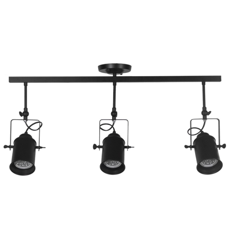 GloboStar® HOLLYWOOD 01155 Vintage Φωτιστικό Οροφής Ράγα Τρίφωτο 3 x E27 IP20 Μαύρο Μέταλλο - Μ13 x Π78 x Υ38cm
