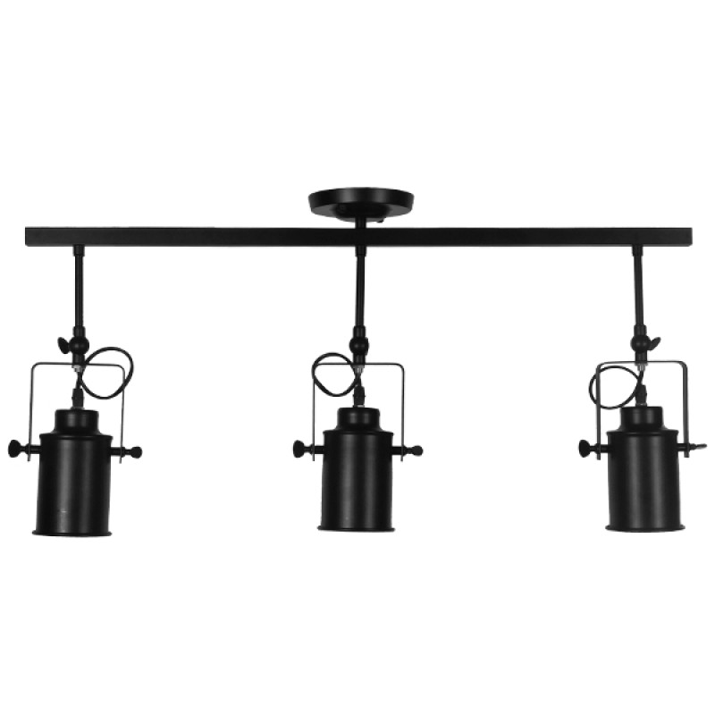 GloboStar® HOLLYWOOD 01155 Vintage Φωτιστικό Οροφής Ράγα Τρίφωτο 3 x E27 IP20 Μαύρο Μέταλλο - Μ13 x Π78 x Υ38cm