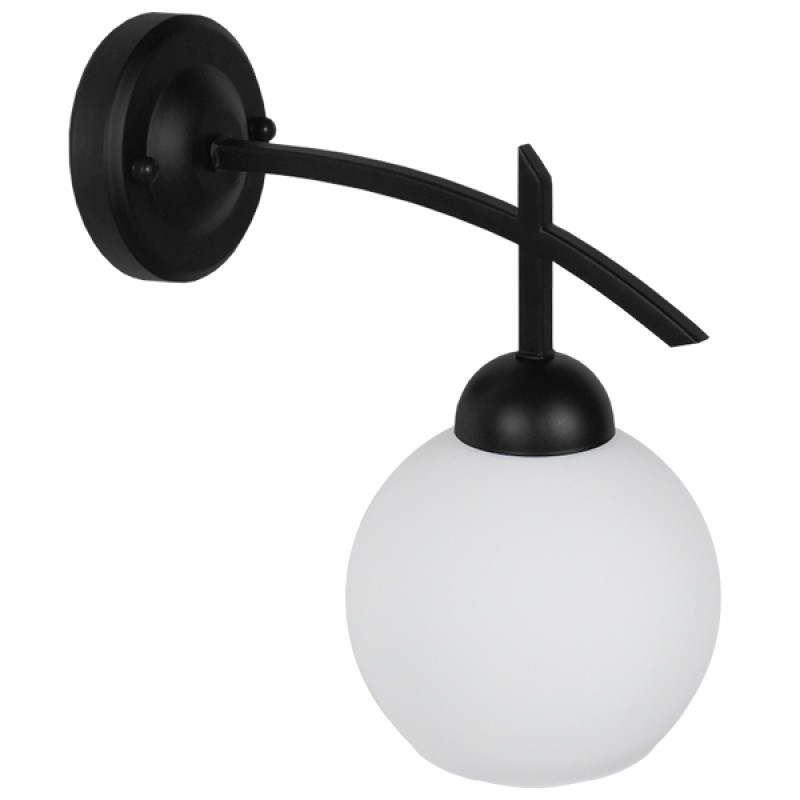 GloboStar® ISEN 01157 Μοντέρνο Επιτοίχιο Φωτιστικό Απλίκα Μονόφωτο 1 x E27 IP20 Μαύρο Μέταλλο με Λευκό Γυαλί - Μ24 x Π15 x Υ27cm