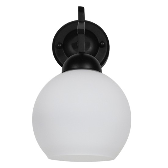 GloboStar® ISEN 01157 Μοντέρνο Επιτοίχιο Φωτιστικό Απλίκα Μονόφωτο 1 x E27 IP20 Μαύρο Μέταλλο με Λευκό Γυαλί - Μ24 x Π15 x Υ27cm