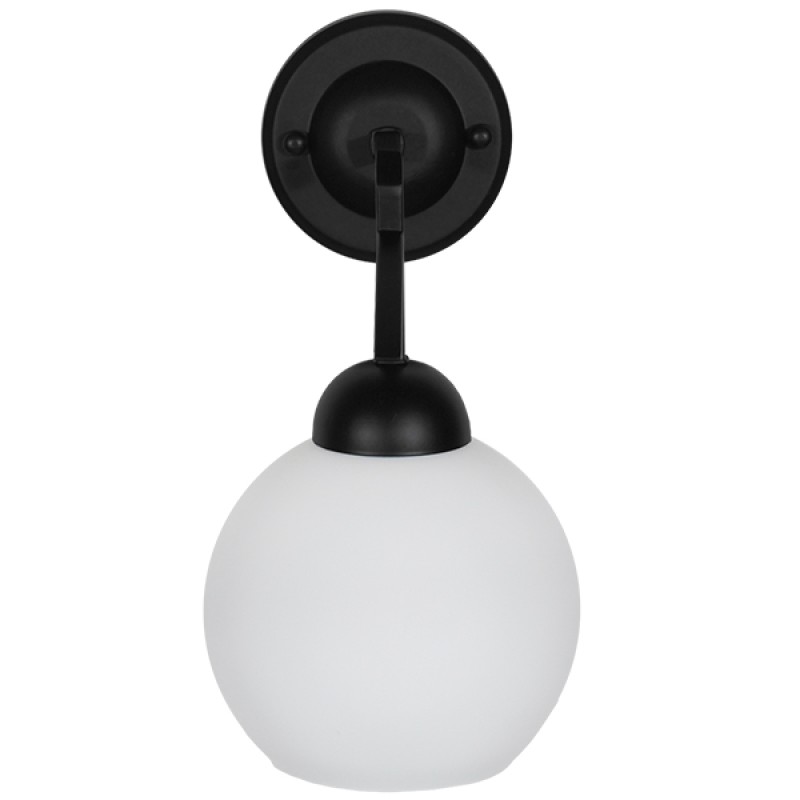 GloboStar® ISEN 01157 Μοντέρνο Επιτοίχιο Φωτιστικό Απλίκα Μονόφωτο 1 x E27 IP20 Μαύρο Μέταλλο με Λευκό Γυαλί - Μ24 x Π15 x Υ27cm