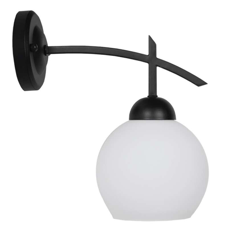 GloboStar® ISEN 01157 Μοντέρνο Επιτοίχιο Φωτιστικό Απλίκα Μονόφωτο 1 x E27 IP20 Μαύρο Μέταλλο με Λευκό Γυαλί - Μ24 x Π15 x Υ27cm