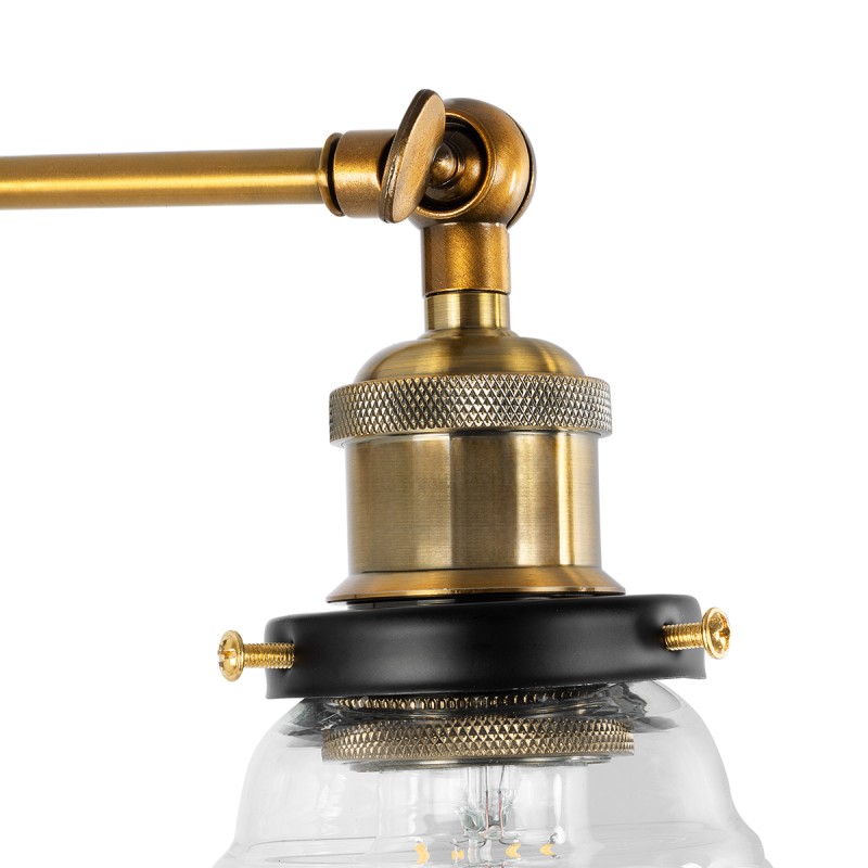 GloboStar® LYDIA 01159 Vintage Επιτοίχιο Φωτιστικό Απλίκα Μονόφωτο 1 x E27 IP20 Μπρούτζινο Μέταλλο με Διάφανο Γυαλί - Μ19 x Π30 x Υ24cm