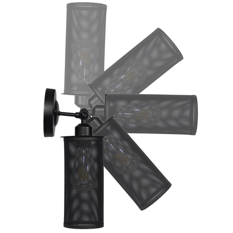 GloboStar® HOLVIA 01160 Vintage Επιτοίχιο Φωτιστικό Απλίκα Μονόφωτο 1 x E27 IP20 Μαύρο Μέταλλο - Μ16 x Π12 x Υ34cm