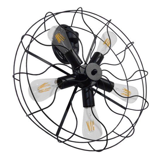 GloboStar® FAN 01163 Vintage Επιτοίχιο Φωτιστικό Απλίκα Πολύφωτο 5 x E27 IP20 Μαύρο Μέταλλο - Μ22 x Π46 x Υ46cm GloboStar® FAN 01163 Vintage Επιτοίχιο Φωτιστικό Απλίκα Πολύφωτο 5 x E27 IP20 Μαύρο Μέταλλο - Μ22 x Π46 x Υ46cm