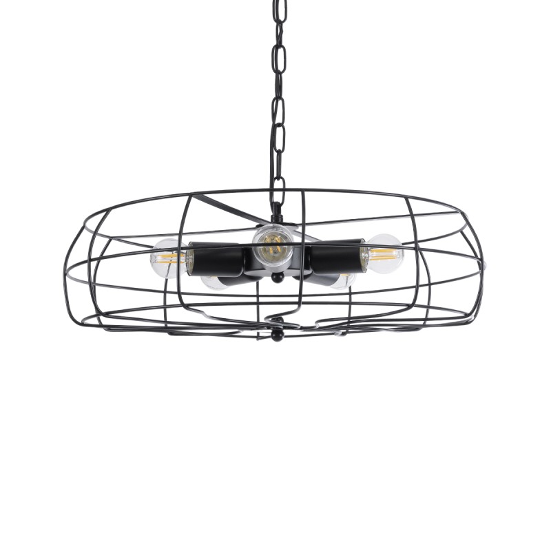 GloboStar® HELIX 01164 Vintage Κρεμαστό Φωτιστικό Πλέγμα Πολύφωτο 5 x E27 IP20 Μαύρο Μέταλλο - Μ48 x Π48 x Υ12cm
