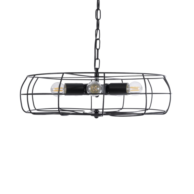 GloboStar® HELIX 01164 Vintage Κρεμαστό Φωτιστικό Πλέγμα Πολύφωτο 5 x E27 IP20 Μαύρο Μέταλλο - Μ48 x Π48 x Υ12cm