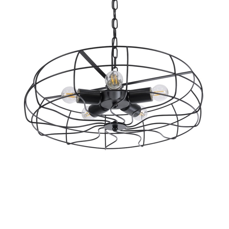 GloboStar® HELIX 01164 Vintage Κρεμαστό Φωτιστικό Πλέγμα Πολύφωτο 5 x E27 IP20 Μαύρο Μέταλλο - Μ48 x Π48 x Υ12cm