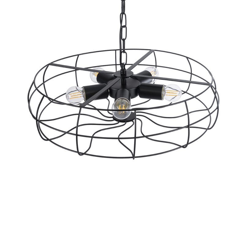 GloboStar® HELIX 01164 Vintage Κρεμαστό Φωτιστικό Πλέγμα Πολύφωτο 5 x E27 IP20 Μαύρο Μέταλλο - Μ48 x Π48 x Υ12cm