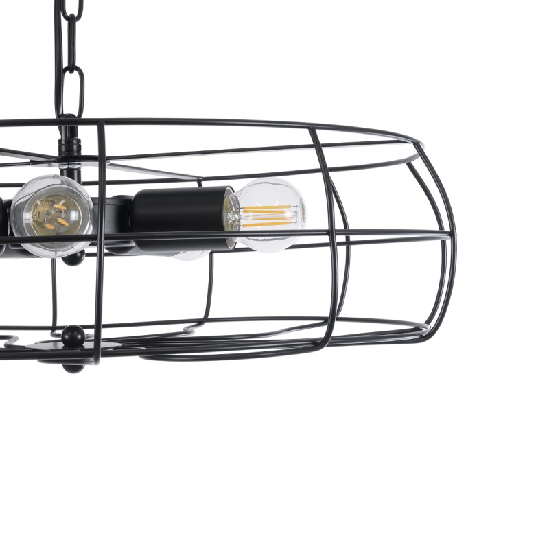 GloboStar® HELIX 01164 Vintage Κρεμαστό Φωτιστικό Πλέγμα Πολύφωτο 5 x E27 IP20 Μαύρο Μέταλλο - Μ48 x Π48 x Υ12cm