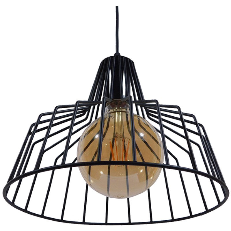 GloboStar® TERE 01165 Vintage Κρεμαστό Φωτιστικό Καμπάνα Μονόφωτο 1 x E27 IP20 Μαύρο Μέταλλο - Μ30 x Π30 x Υ25cm