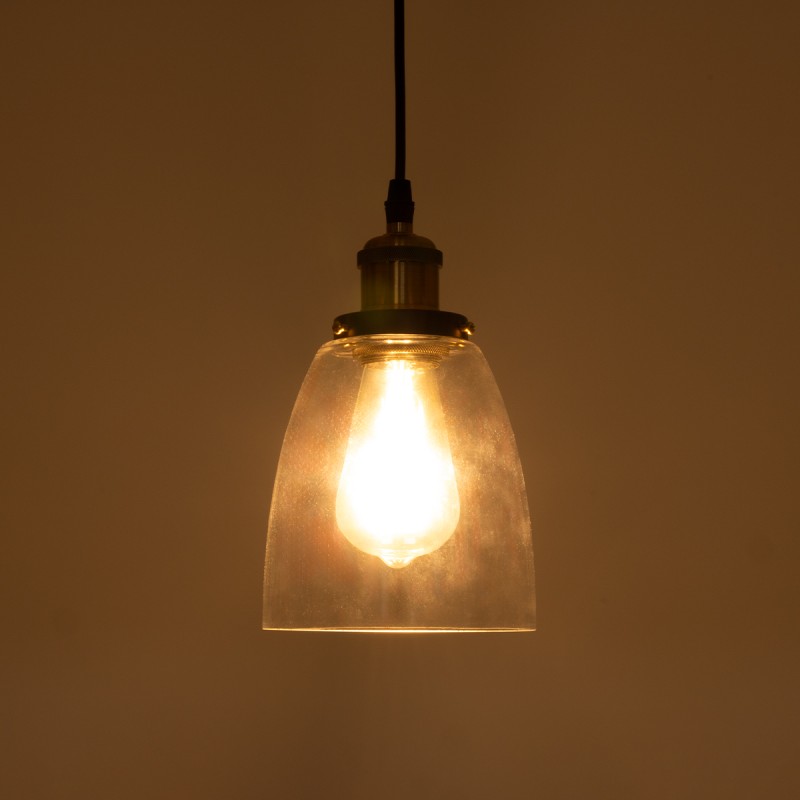 GloboStar® WICKHAM 01168 Vintage Κρεμαστό Φωτιστικό Καμπάνα Μονόφωτο 1 x E27 IP20 Διάφανο Γυαλί με Μαύρο & Χρυσό Μέταλλο - Μ14 x Π14 x Y23cm