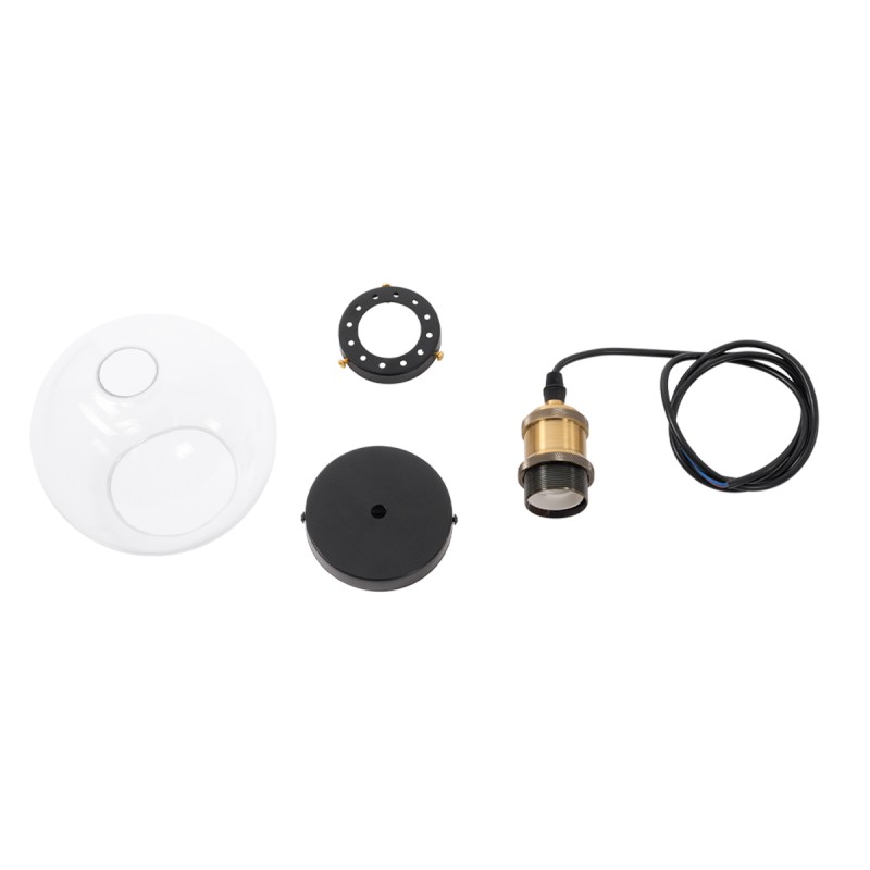 GloboStar® WICKHAM 01170 Vintage Κρεμαστό Φωτιστικό Μπάλα Μονόφωτο 1 x E27 IP20 Διάφανο Γυαλί με Μαύρο & Χρυσό Μέταλλο - Μ20 x Π20 x Y25cm