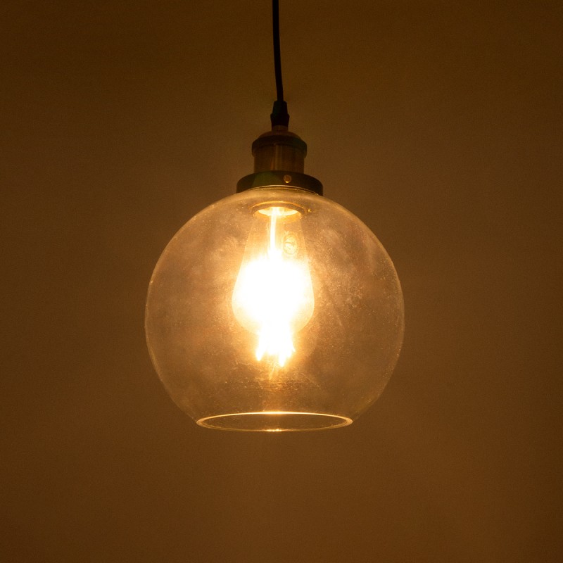 GloboStar® WICKHAM 01170 Vintage Κρεμαστό Φωτιστικό Μπάλα Μονόφωτο 1 x E27 IP20 Διάφανο Γυαλί με Μαύρο & Χρυσό Μέταλλο - Μ20 x Π20 x Y25cm
