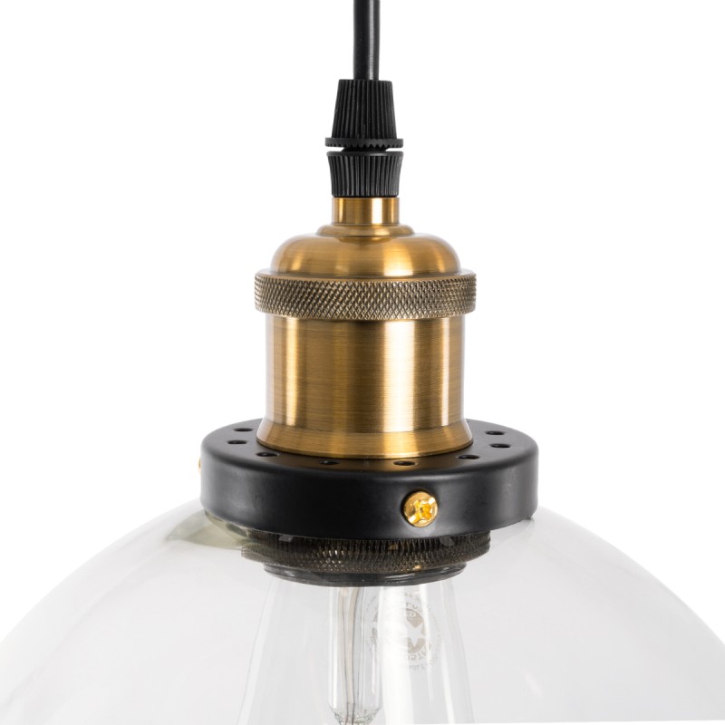 GloboStar® WICKHAM 01170 Vintage Κρεμαστό Φωτιστικό Μπάλα Μονόφωτο 1 x E27 IP20 Διάφανο Γυαλί με Μαύρο & Χρυσό Μέταλλο - Μ20 x Π20 x Y25cm