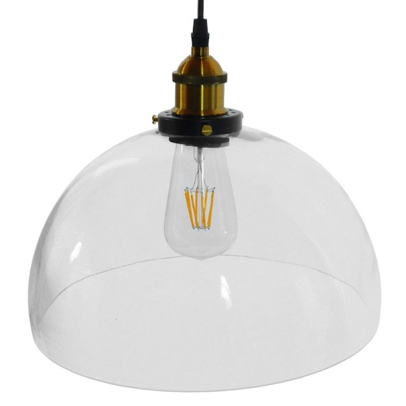 GloboStar® WICKHAM 01171 Vintage Κρεμαστό Φωτιστικό Καμπάνα Μονόφωτο 1 x E27 IP20 Διάφανο Γυαλί με Μαύρο & Χρυσό Μέταλλο - Μ30 x Π30 x Y25cm