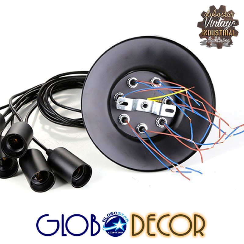 GloboStar® WIRED 01173 Vintage Κρεμαστό Φωτιστικό Πλέγμα Πολύφωτο 10 x E27 Μαύρο Μέταλλο με Μαύρο Πλαστικό - 200cm