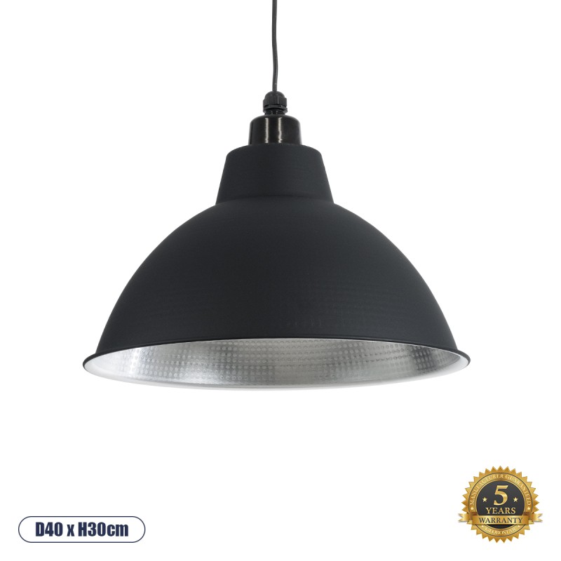 GLOBOSTAR® LOUVE 01177 Vintage Κρεμαστό Φωτιστικό Οροφής με Ντουί 1 x E27 AC 220-240V IP20 - Μαύρο - Μ40 x Π40 x Υ30cm