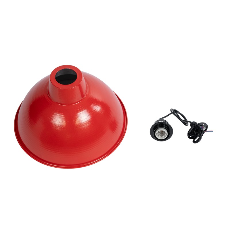 GloboStar® LOUVE 01177 Vintage Κρεμαστό Φωτιστικό Καμπάνα Μονόφωτο 1 x E27 IP20 Κόκκινο, Ασημί & Μαύρο Μέταλλο - Μ40 x Π40 x Y30cm
