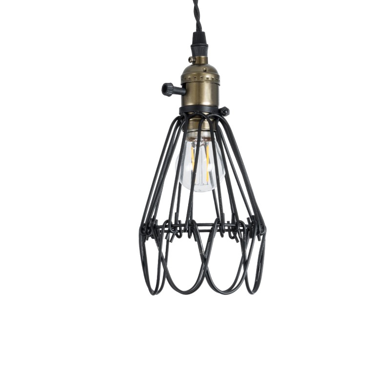 GloboStar® FLOWER IRON RUST 01181 Vintage Κρεμαστό Φωτιστικό Πλέγμα Μονόφωτο 1 x E27 IP20 Μαύρο Μέταλλο - Μ10 x Π10 x Υ20cm