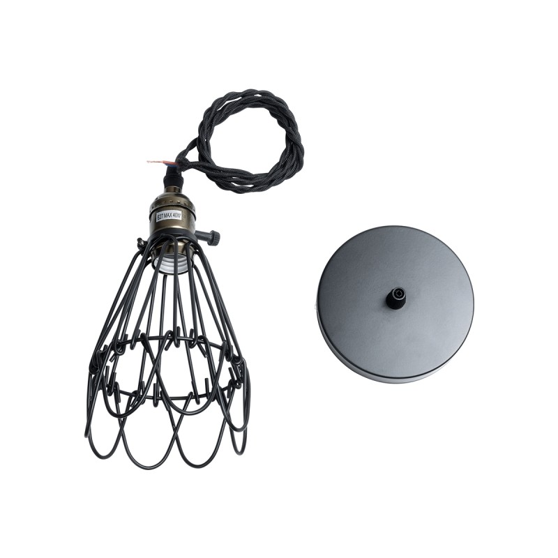 GloboStar® FLOWER IRON RUST 01181 Vintage Κρεμαστό Φωτιστικό Πλέγμα Μονόφωτο 1 x E27 IP20 Μαύρο Μέταλλο - Μ10 x Π10 x Υ20cm