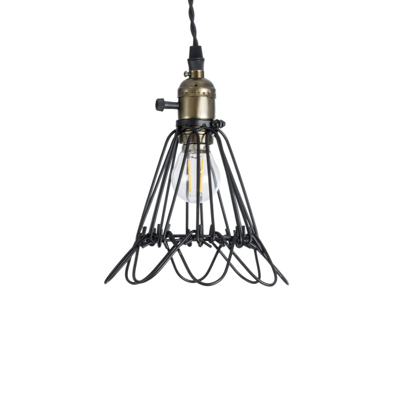 GloboStar® FLOWER IRON RUST 01181 Vintage Κρεμαστό Φωτιστικό Πλέγμα Μονόφωτο 1 x E27 IP20 Μαύρο Μέταλλο - Μ10 x Π10 x Υ20cm