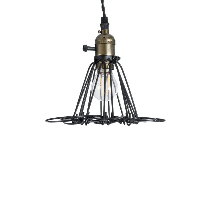 GloboStar® FLOWER IRON RUST 01181 Vintage Κρεμαστό Φωτιστικό Πλέγμα Μονόφωτο 1 x E27 IP20 Μαύρο Μέταλλο - Μ10 x Π10 x Υ20cm