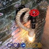 GloboStar® TROUVER 01183 Vintage Επιτοίχιο Φωτιστικό Απλίκα Μονόφωτο 1 x E27 IP20 Μπρούτζινο & Κόκκινο Μέταλλο με Μπεζ Σχοινί Μ14.5 x Π3.3 x Υ16cm