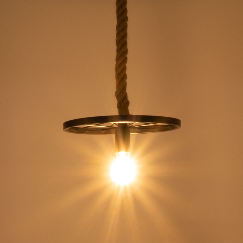 GloboStar® VELO 01185 Vintage Κρεμαστό Φωτιστικό Ανάρτηση Μονόφωτο 1 x E27 IP20 Μαύρο Μέταλλο με Μπεζ Σχοινί - Μ30 x Π30 x Υ12cm